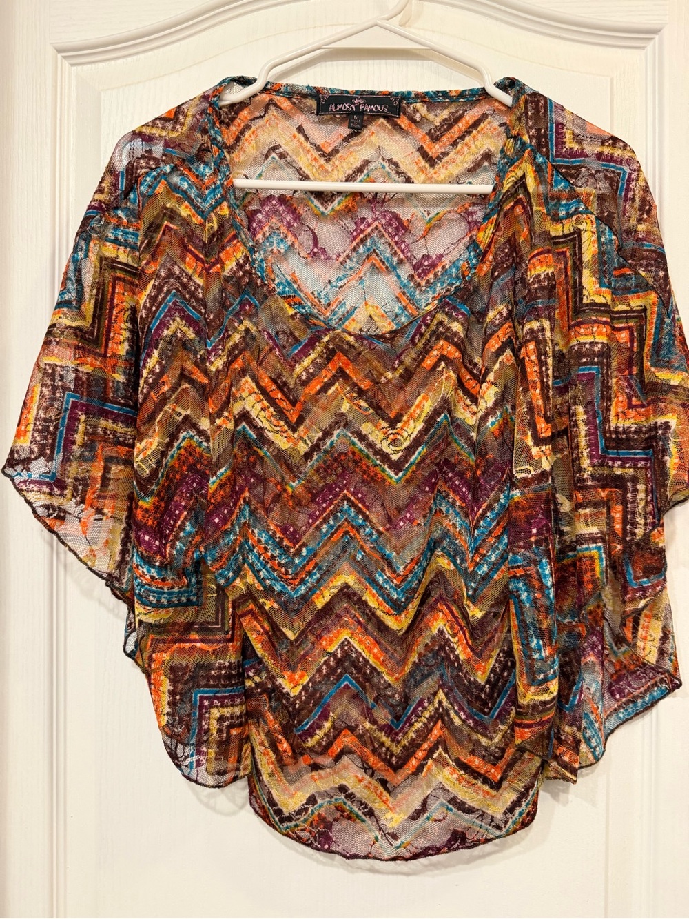 Almost Famous Multicolor Chevron Sheer Kimono - Brown, Orange, Teal